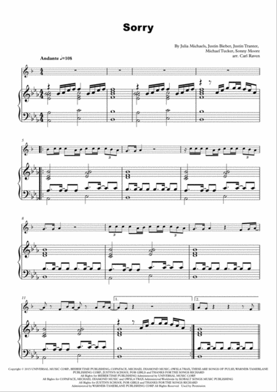 Sorry Trumpet Solo scores gallery preview page 2