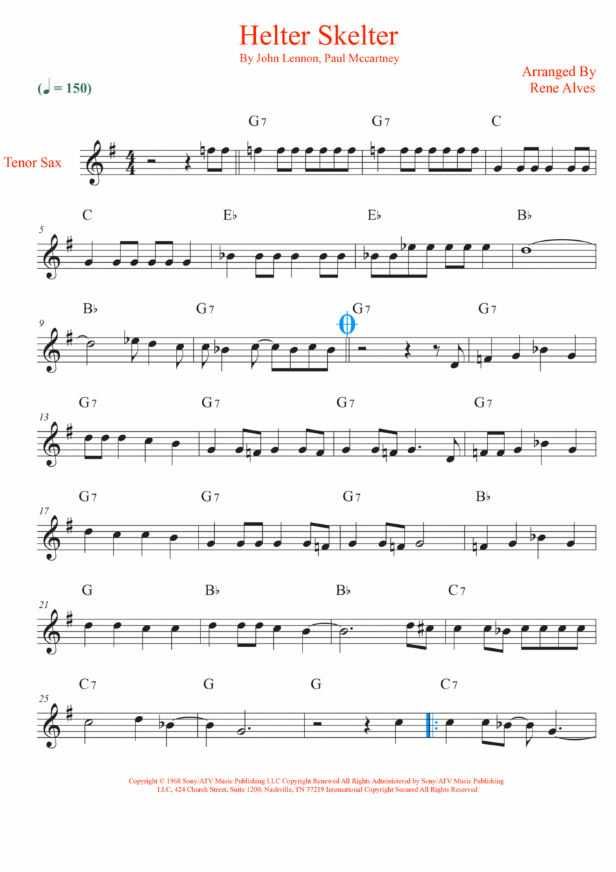 Helter Skelter Tenor Saxophone scores gallery preview page 1