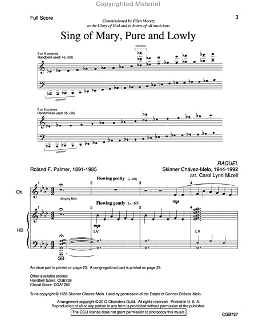 Sing of Mary, Pure and Lowly Full Score Handbell Choir scores gallery preview page 3