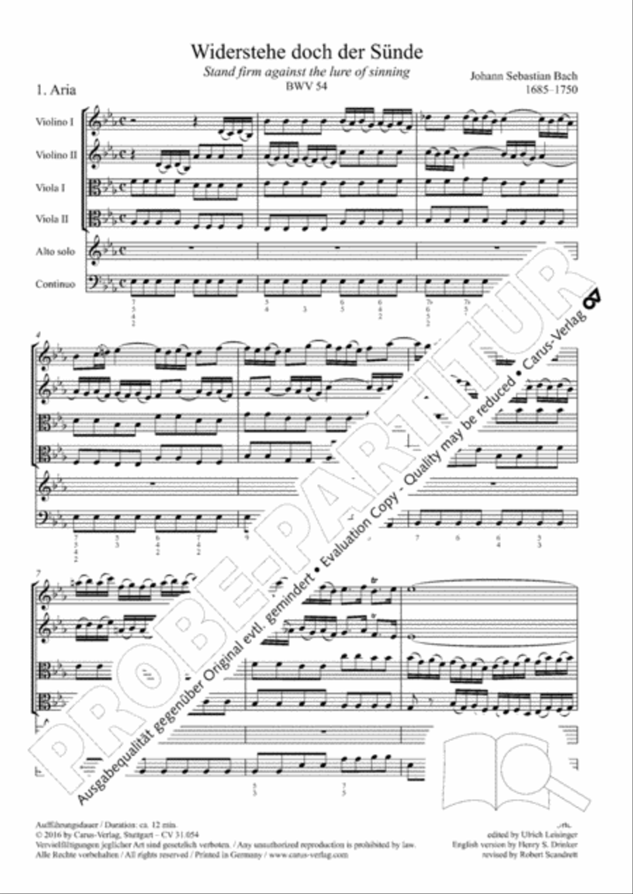 Stand firm against the lure of sinning (Widerstehe doch der Sunde) Alto Voice scores gallery preview page 6