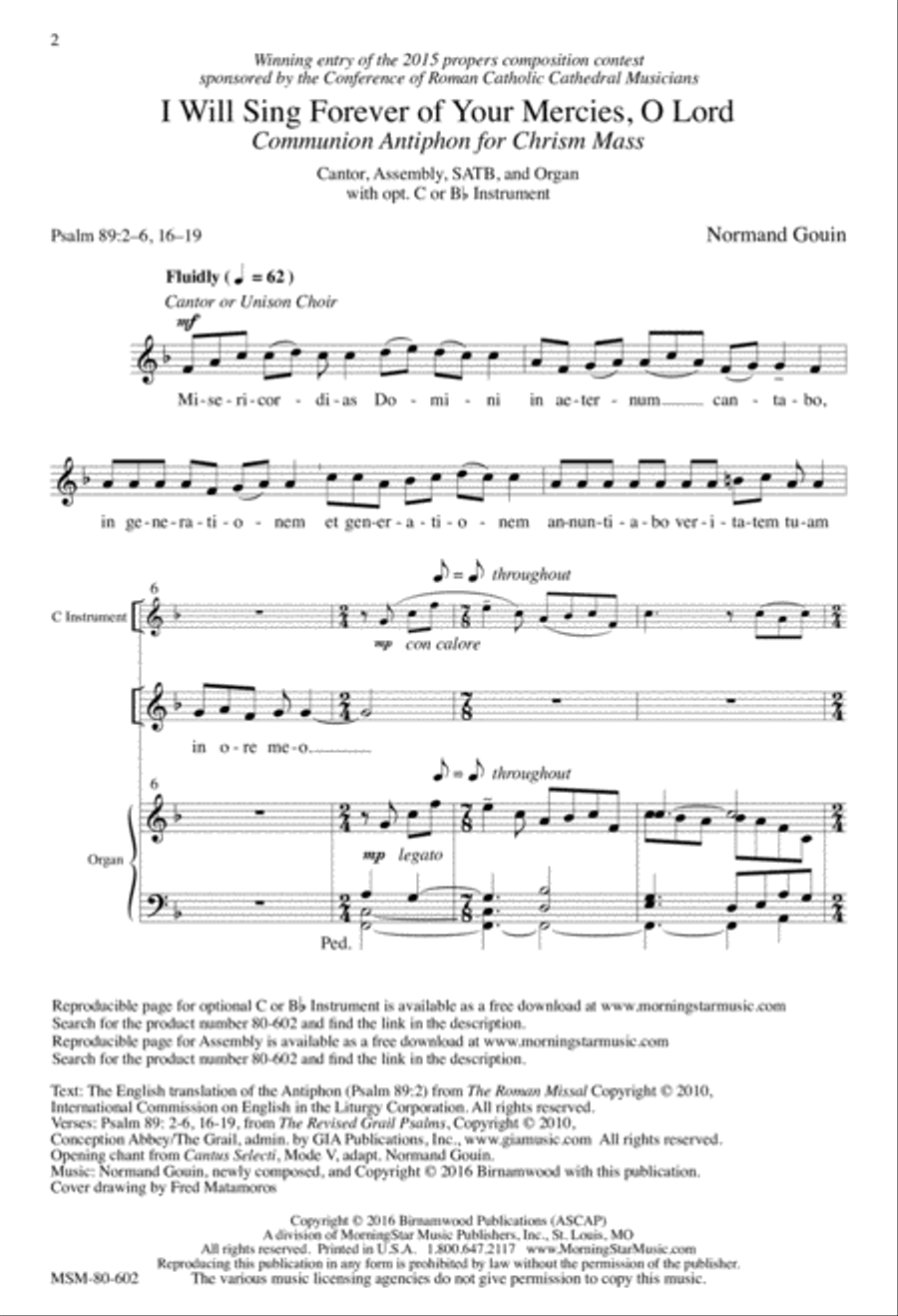 I Will Sing Forever of Your Mercies, O Lord: Communion Antiphon for Chrism Mass 4-Part scores gallery preview page 2