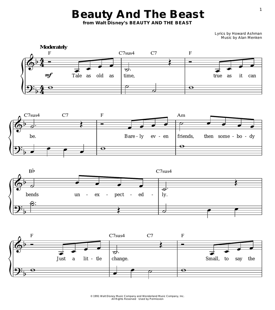 Beauty And The Beast Beauty And The Beast Easy Piano scores gallery preview page 1