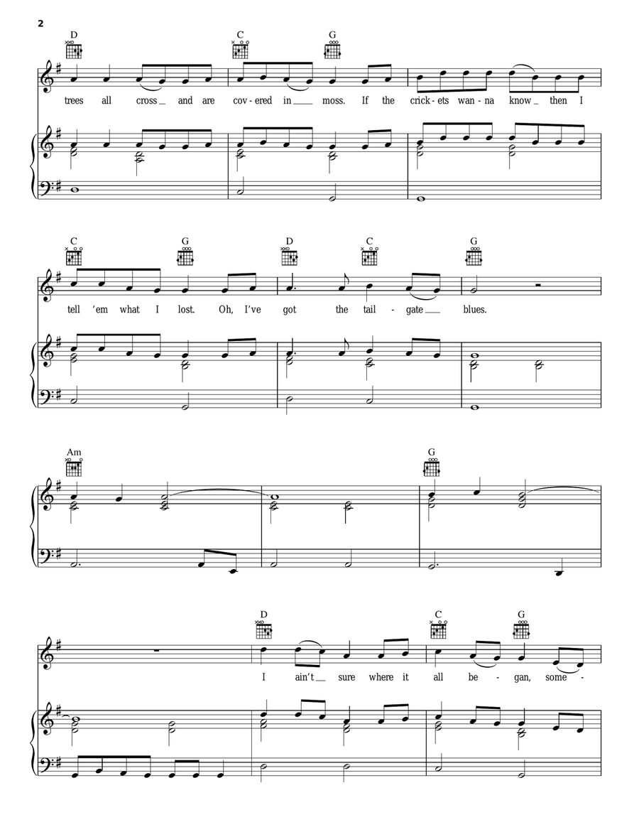 Tailgate Blues Piano, Vocal, Guitar scores gallery preview page 2
