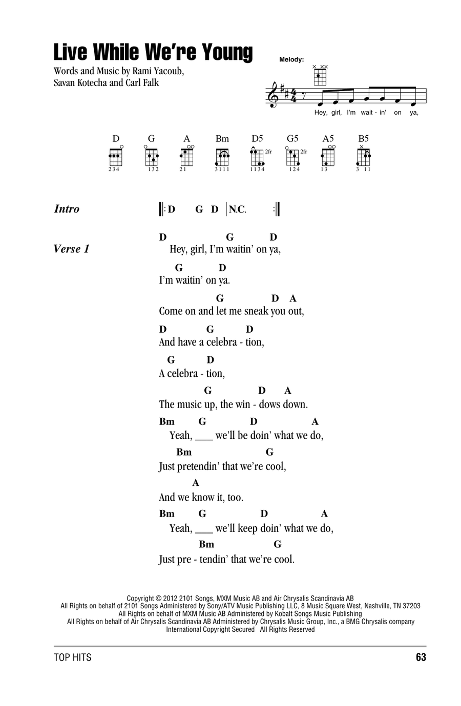 Live While We're Young Ukulele scores gallery preview page 1