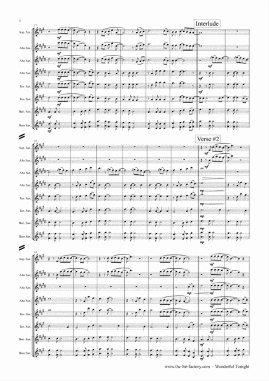 Wonderful Tonight Saxophone Quintet scores gallery preview page 3