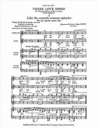 Book cover for Three Love Song Waltzes, Op. 52/4,13, Op. 65/13