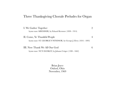 Three Thanksgiving Chorale Preludes for Organ image number null