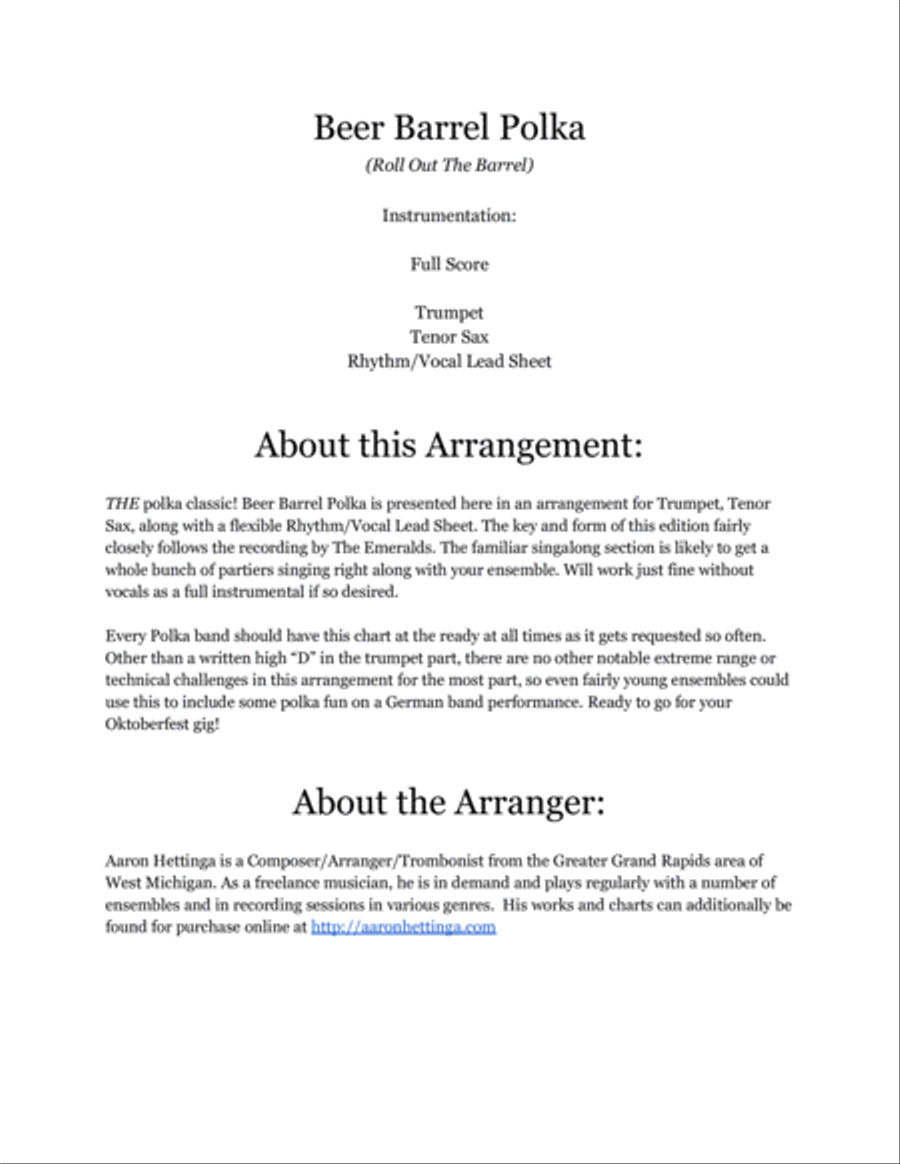 Beer Barrel Polka (roll Out The Barrel) Small Ensemble scores gallery preview page 2