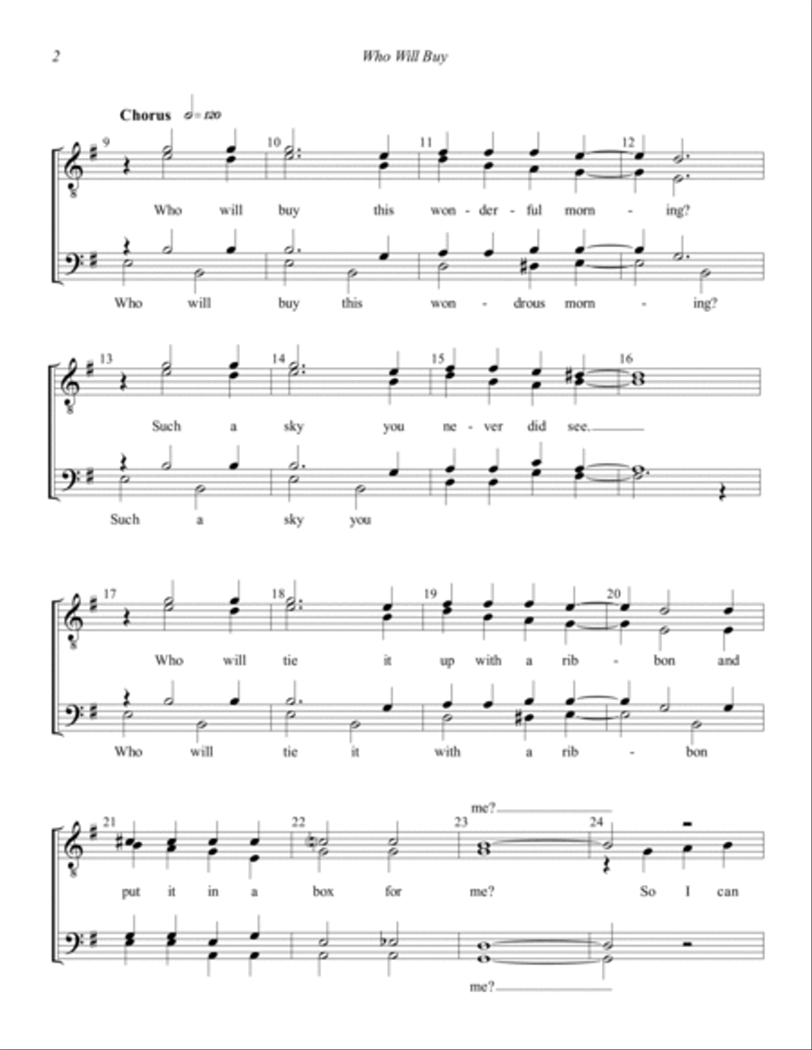 Who Will Buy (from Oliver!) (arr. Dave Briner) TTBB scores gallery preview page 2