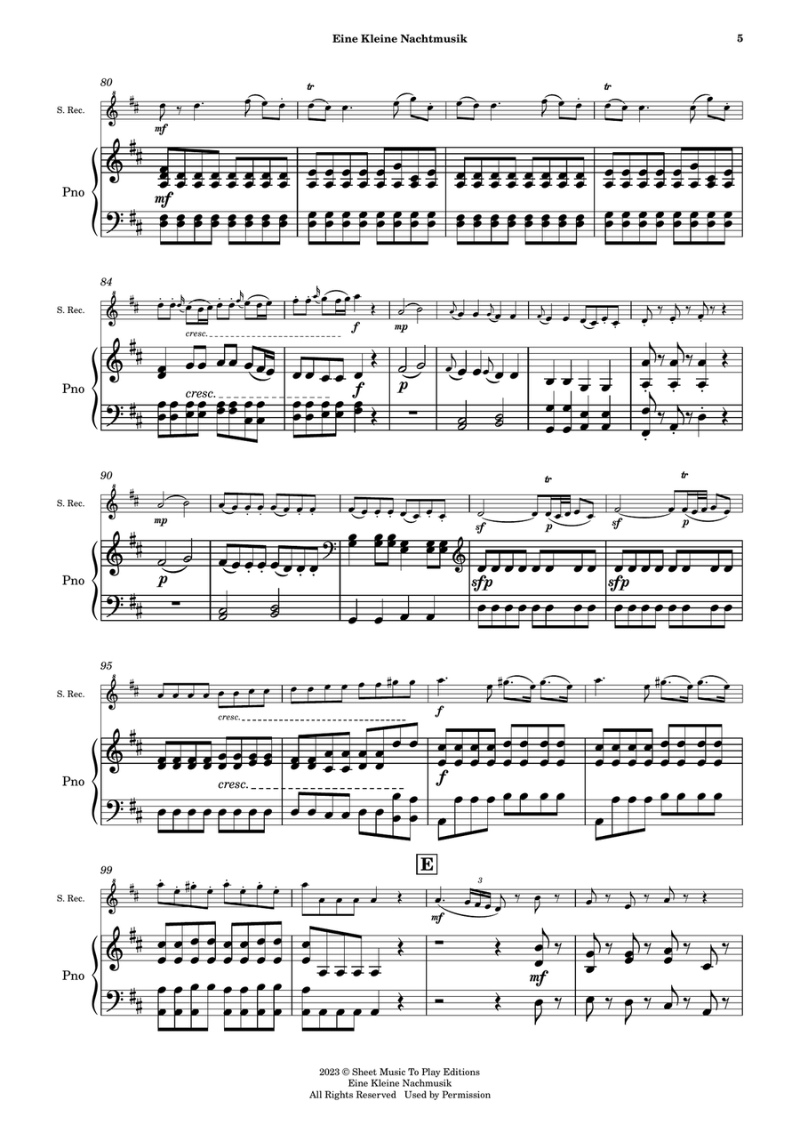 Eine Kleine Nachtmusik (1 mov.) - Soprano Recorder and Piano (Full Score and Parts) Soprano Recorder scores gallery preview page 6