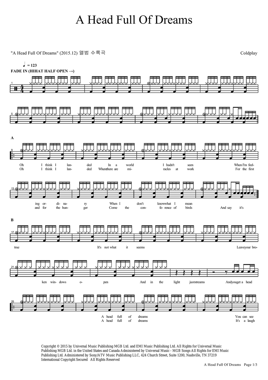 A Head Full Of Dreams Drum Set scores gallery preview page 1