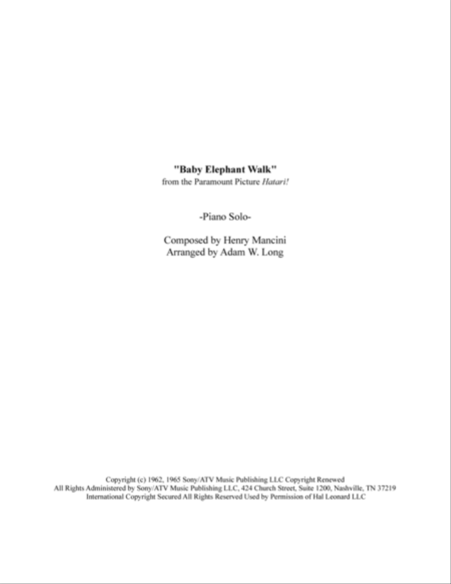 Baby Elephant Walk from the Paramount Picture HATARI! Piano Solo scores gallery preview page 1