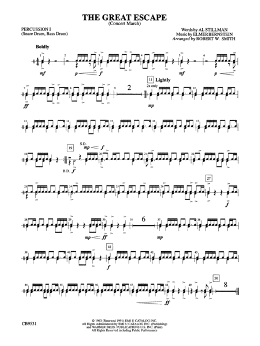 The Great Escape March: 1st Percussion Concert Band scores gallery preview page 1