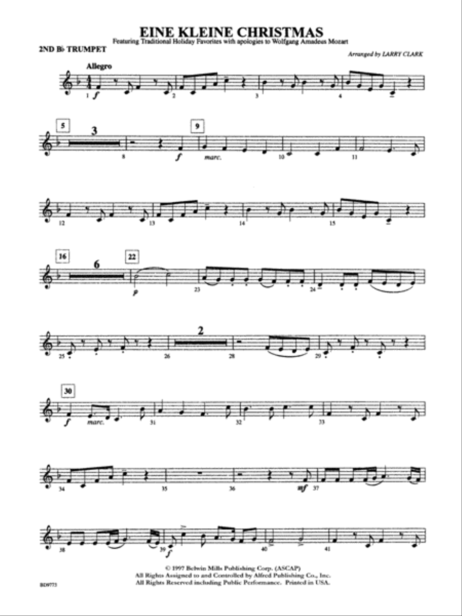 Eine Kleine Christmas (featuring Traditional Holiday Favorites (with apologies to Wolfgang Amadeus Mozart)): 2nd B-flat Trumpet Concert Band scores gallery preview page 1