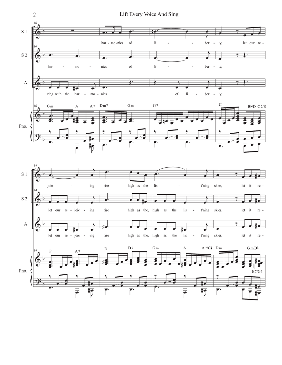 Lift Every Voice And Sing (Vocal Trio - (SSA) SSA scores gallery preview page 3