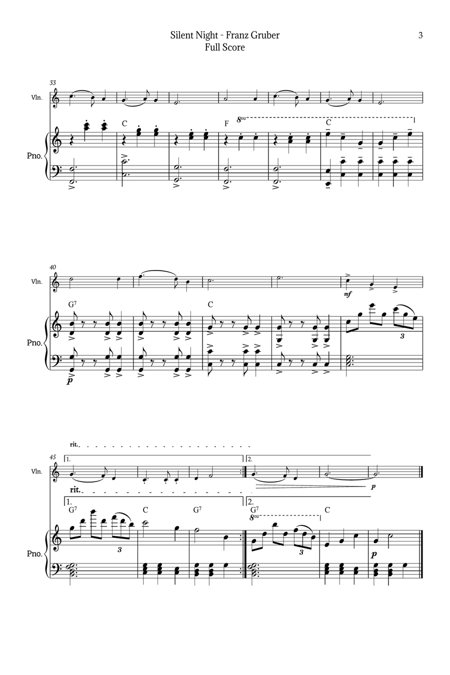 Silent Night for Violin and Piano Chamber Music scores gallery preview page 3