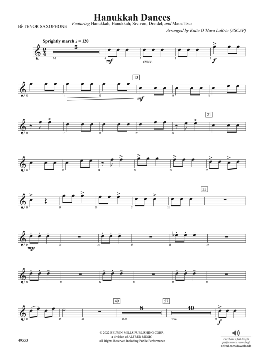 Hanukkah Dances: B-flat Tenor Saxophone Concert Band scores gallery preview page 1