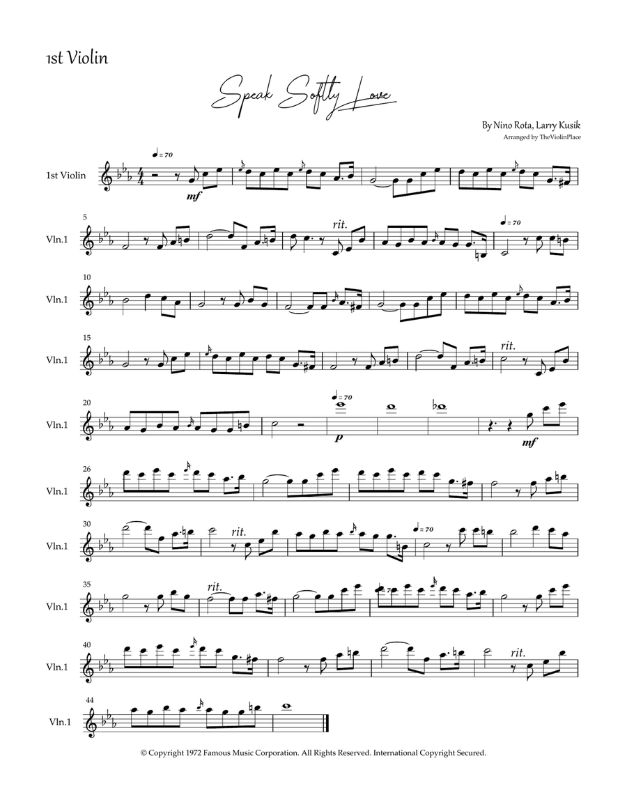 Speak Softly Love Speak Softly Love String Quartet scores gallery preview page 1