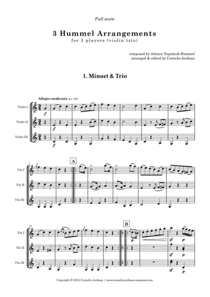 Three Hummel Arrangements for violin trio