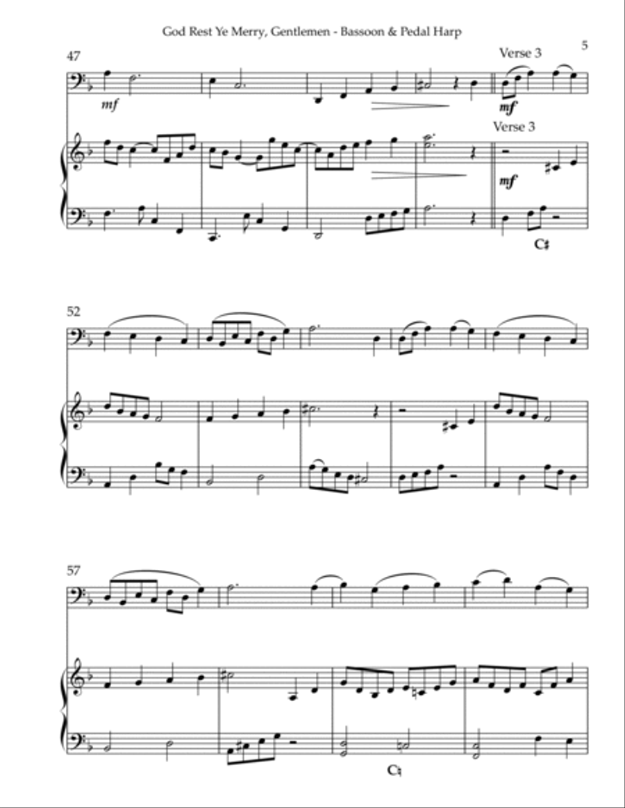 God Rest Ye Merry, Gentlemen, Duet for Bassoon & Pedal Harp Bassoon scores gallery preview page 5