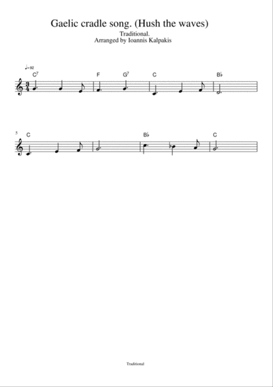 Gaelic cradle song. (Hush the waves) - Lullaby. Alto Recorder scores gallery preview page 1