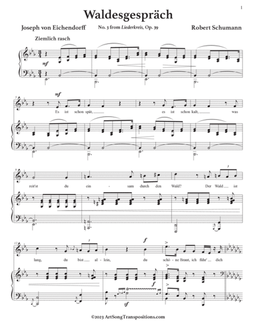 SCHUMANN: Waldesgespräch, Op. 39 no. 3 (transposed to E-flat major, D major, and D-flat major)
