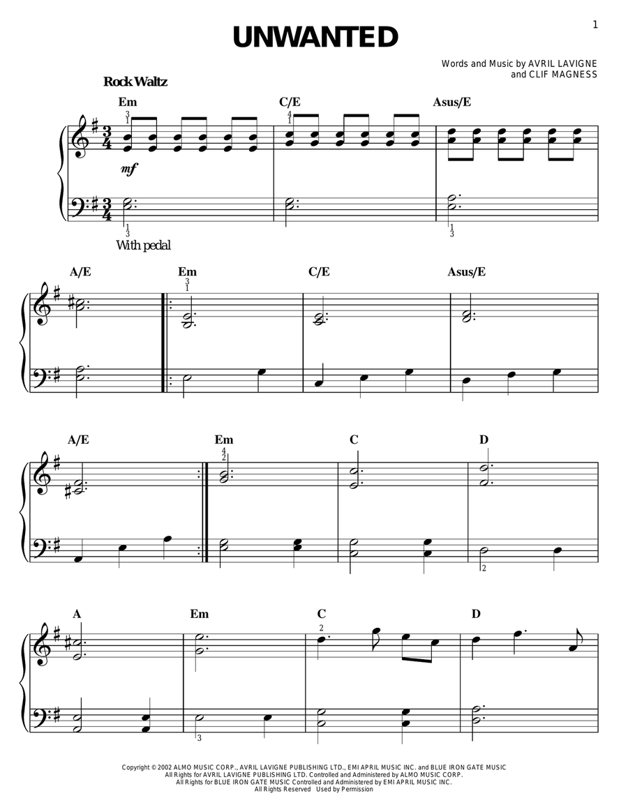 Unwanted Easy Piano scores gallery preview page 1