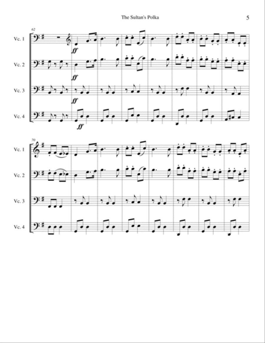 The Sultan's Polka for Cello Quartet Cello scores gallery preview page 5