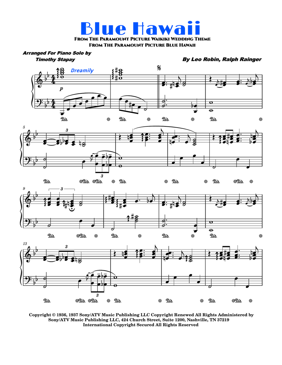 Blue Hawaii Piano Solo scores gallery preview page 1