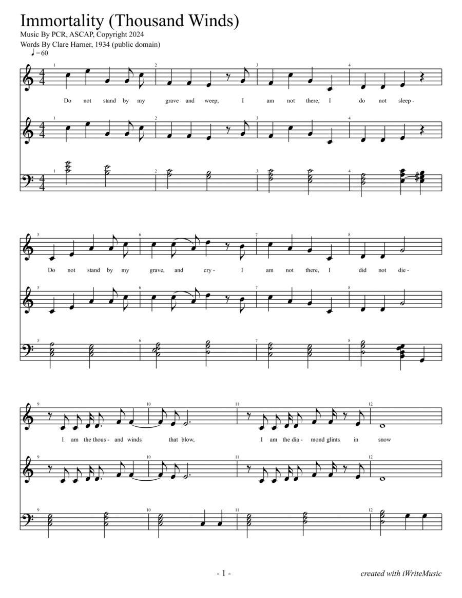 Immortality (Thousand Winds) Voice scores gallery preview page 1