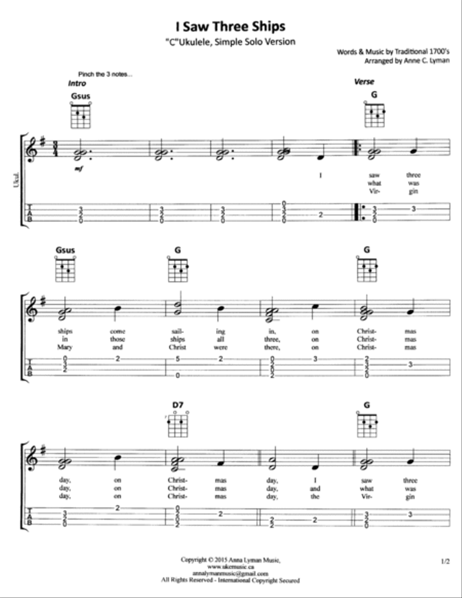 I Saw Three Ships (Solo or Recital piece for 