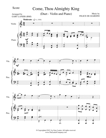 COME, THOU ALMIGHTY KING (Duet – Violin and Piano/Score and Parts) image number null