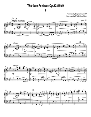 Serge Rachmaninoff 13 Prelude Op. 32 No. 9 (Intermediate Level)