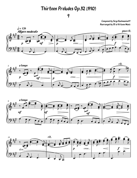 Serge Rachmaninoff 13 Prelude Op. 32 No. 9 (Intermediate Level) image number null