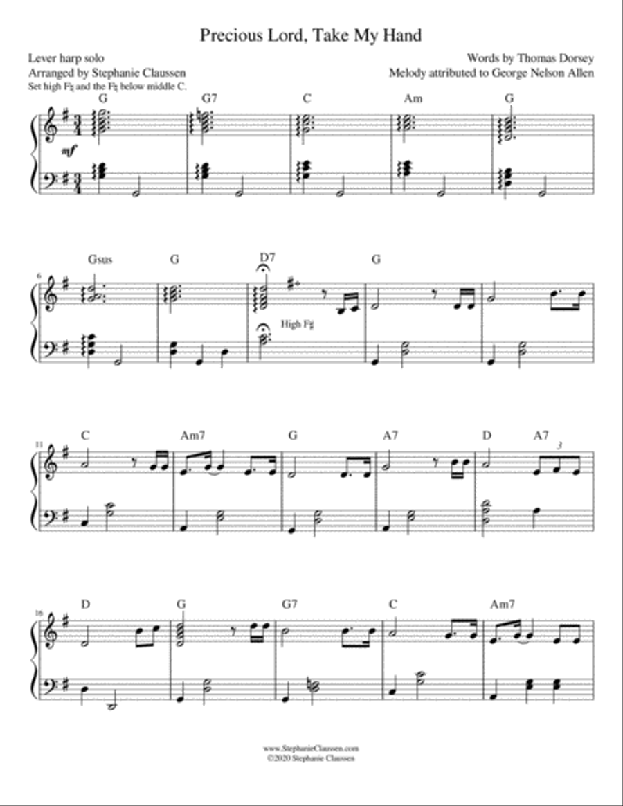 Precious Lord, Take My Hand (Lever Harp Solo) Celtic Harp scores gallery preview page 2
