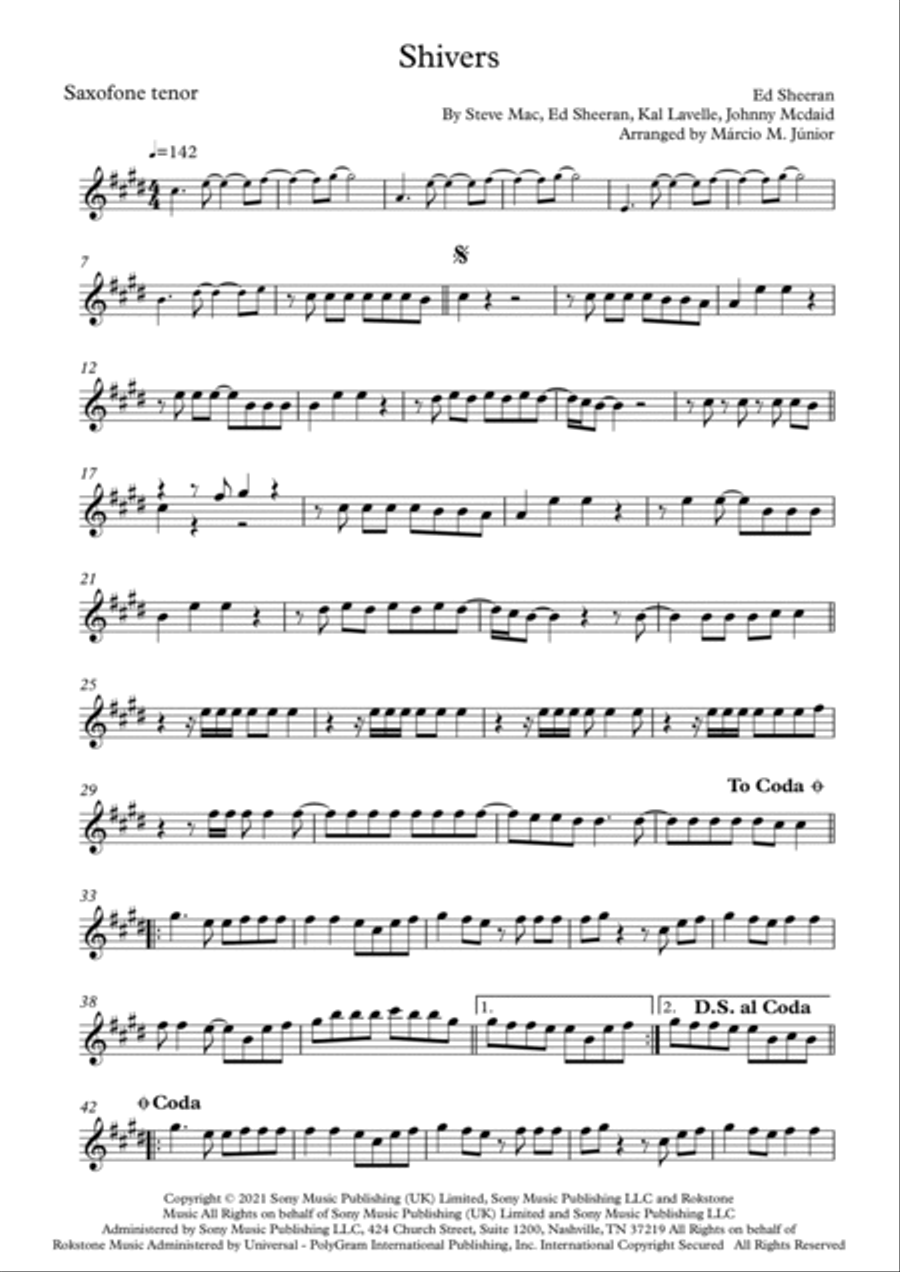 Shivers Shivers Tenor Saxophone scores gallery preview page 2