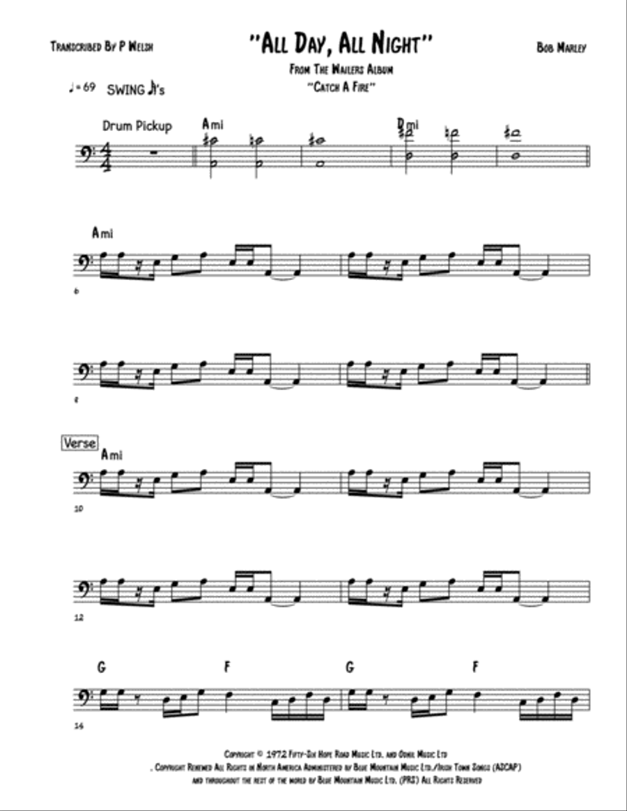 All Day All Night All Day All Night Bass Guitar scores gallery preview page 1