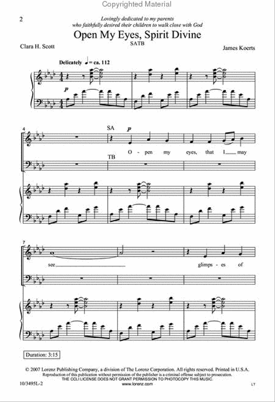 Open My Eyes, Spirit Divine 4-Part scores gallery preview page 2