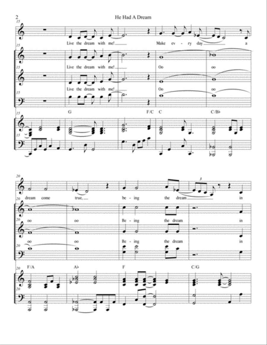 He Had A Dream, a Gospel style ML King tribute song 3-Part scores gallery preview page 2