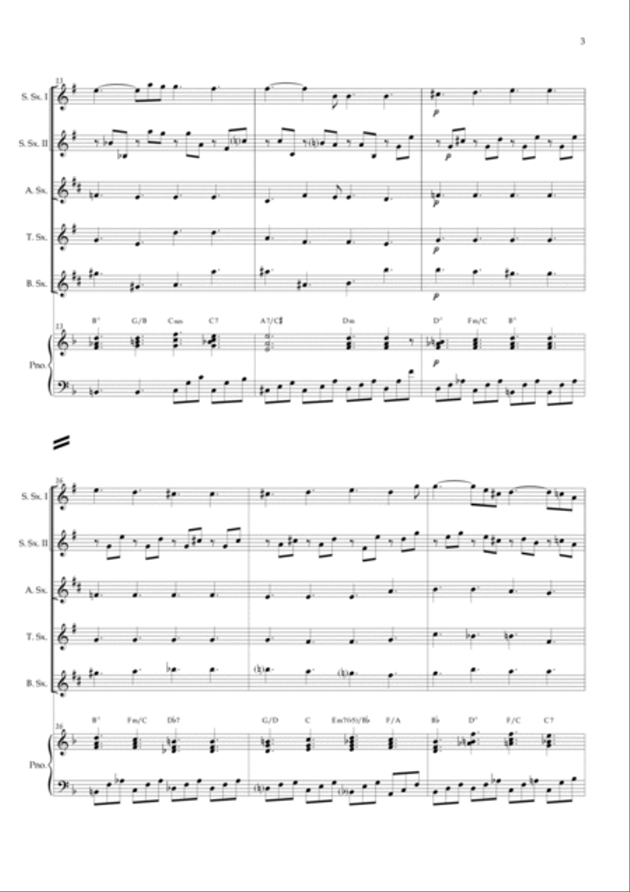 Lacrimosa (Saxophone Quintet) Piano and chords Saxophone Quintet scores gallery preview page 3
