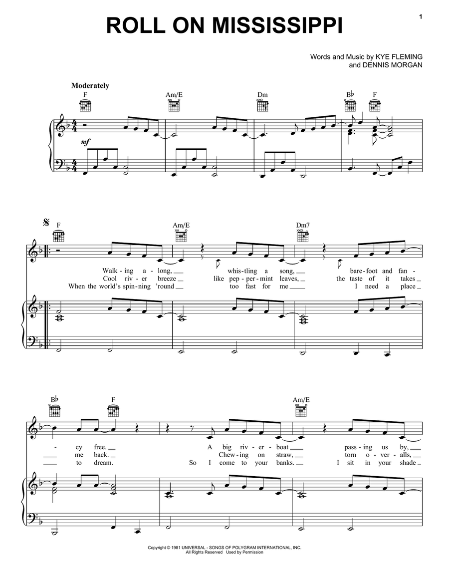 Roll On Mississippi Piano, Vocal, Guitar scores gallery preview page 1