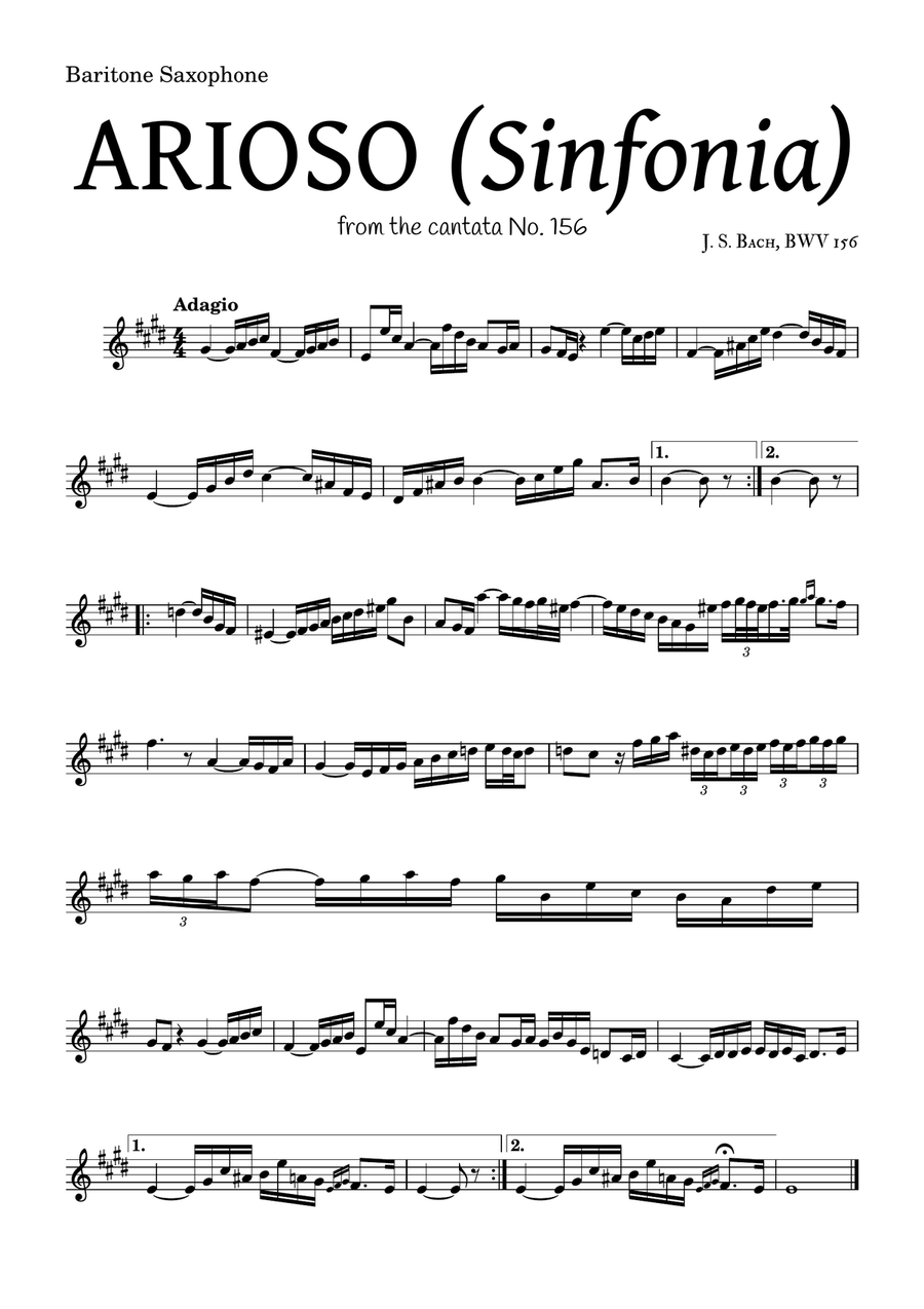 ARIOSO, by J. S. Bach (sinfonia) - for Baritone Saxophone and accompaniment