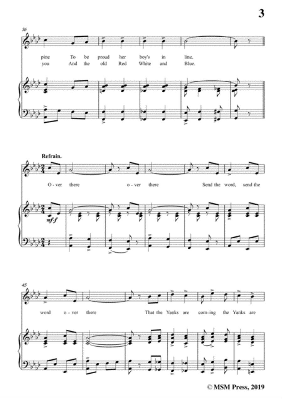 George M. Cohan-Over There,in A flat Major,for Voice&Piano Voice scores gallery preview page 5