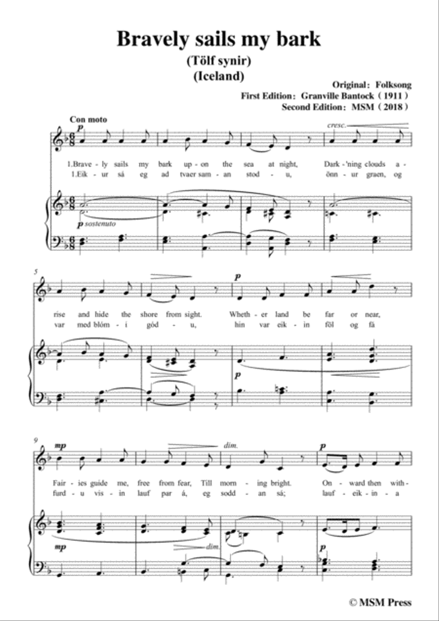 Bantock-Folksong,Bravely sails my bark(Tölf Synir),in d minor,for Voice and Piano Voice Solo scores gallery preview page 3