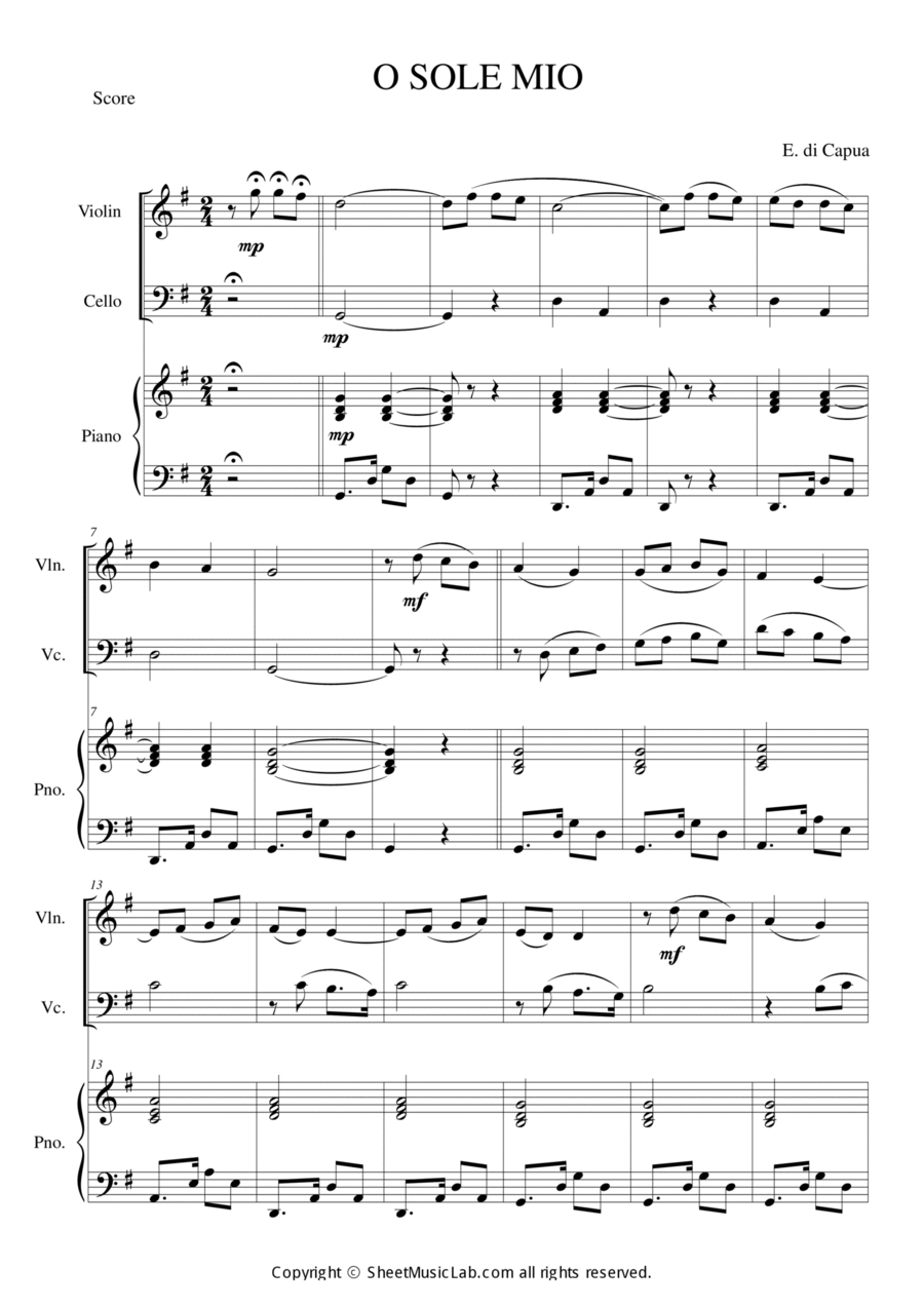 O Sole Mio Piano Trio scores gallery preview page 1