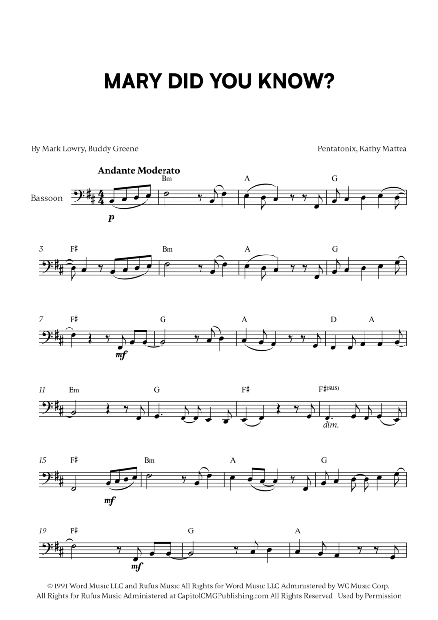 Mary, Did You Know? Bassoon Solo scores gallery preview page 1