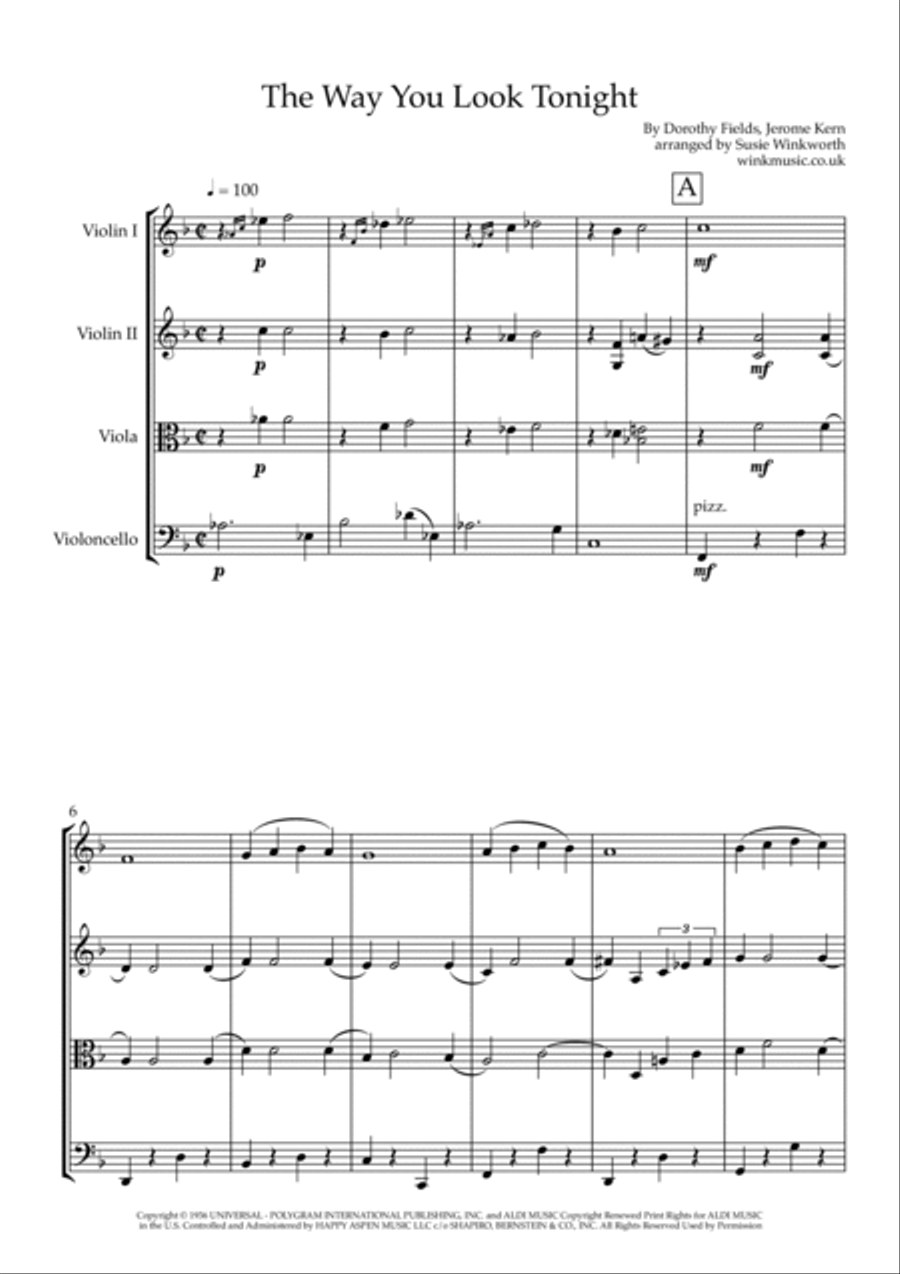 The Way You Look Tonight String Quartet scores gallery preview page 3