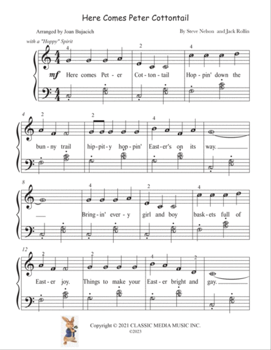 Here Comes Peter Cottontail Easy Piano scores gallery preview page 2