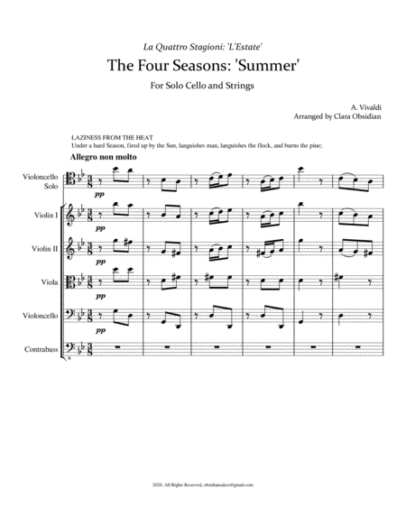 Vivaldi: The Four Season: Summer (Complete) for Cello solo and Strings image number null