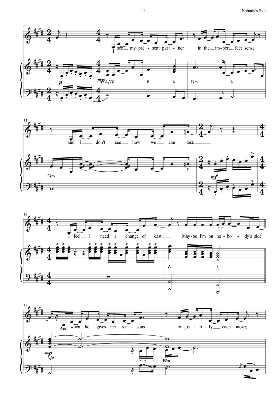 Nobody's Side (andersson/rice/ul Piano, Vocal scores gallery preview page 2